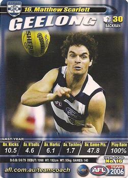 2006 Team Zone AFL Team #16 Matthew Scarlett Front